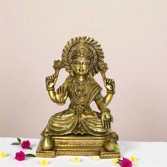 Goddess Laxmi Brass Metal hand carved Pooja Ghar Statue Aakrati