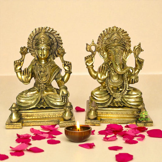 Laxmi Ganesha Pair of Brass Metal Religious Statue Aakrati