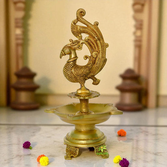 Paecock Bird Brass Metal Pooja Ghar Oil Lamp/Deepak Aakrati