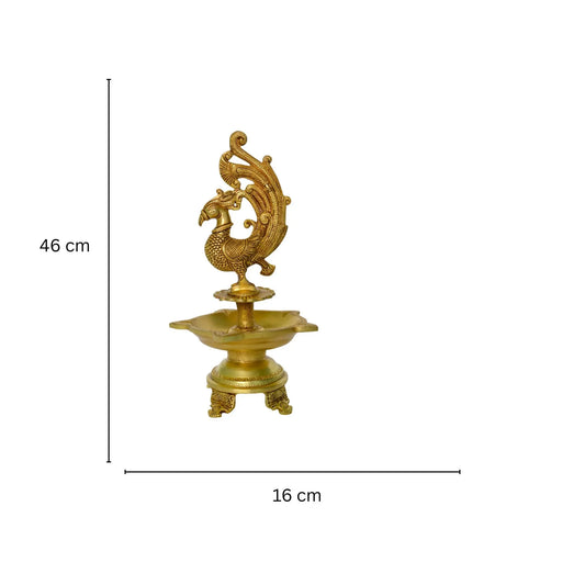 Paecock Bird Brass Metal Pooja Ghar Oil Lamp/Deepak Aakrati