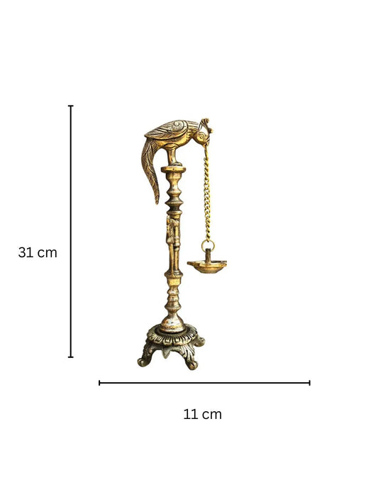 Parrot figure Pooja Ghar Hand Made Oil lamp/Deepak Aakrati