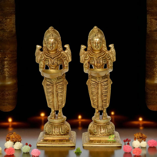 Decorative Deep Laxmi Pair Brass Metal Hand Carved pair Aakrati