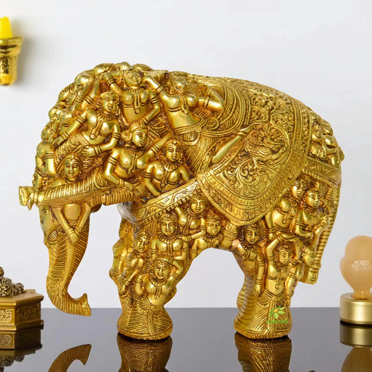 Brass Elephant Engraved Lady Figures Home Decor Royal Statue Aakrati
