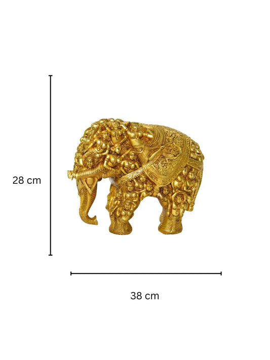 Brass Elephant Engraved Lady Figures Home Decor Royal Statue Aakrati