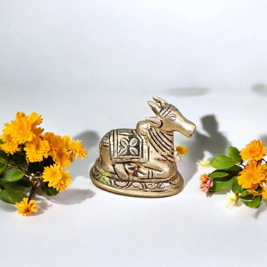Nandi Brass Statue Hand Carved Pooja Ghar Idol Aakrati