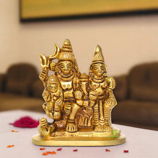 Small Sculpture of Shiv Parivar in Brass Yellow Finish Aakrati