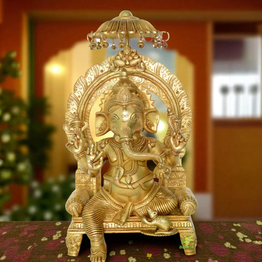 Sitting Ganesha throne Brass Metal Decorative Figure Aakrati