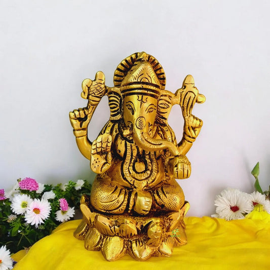 Ganpati Brass metal Hand Made Religious Statue Aakrati