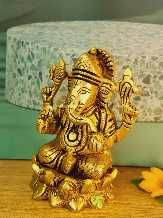 Ganpati Brass metal Hand Made Religious Statue Aakrati