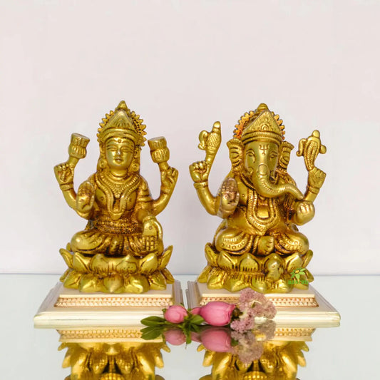 Brass Laxmi Ganesha Statue Pair for Home & Gift Aakrati