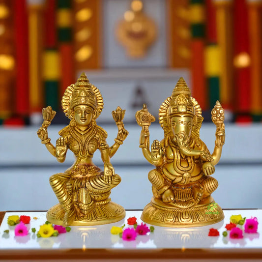 Beautiful Brass Pair of Laxmi-Ganesha in Brass Metal Aakrati