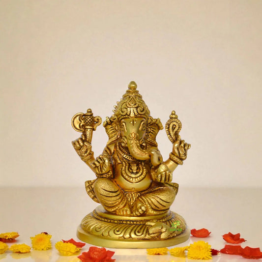 Metal Statue of Lord Ganesha in Brass Aakrati