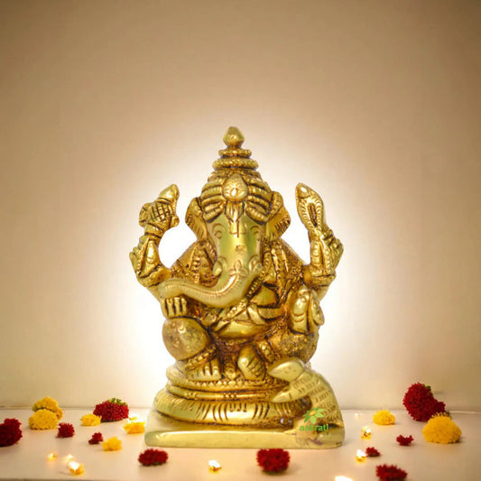 Ganesha Religious Statue Brass Scupture Metal Figure Aakrati