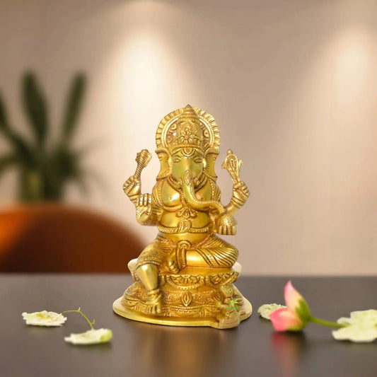 Ganpati Brass Metal Statue for Home Temple Aakrati