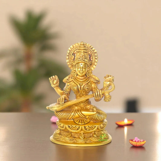Saraswati Brass Religious Metal Decorative Temple Statue Aakrati
