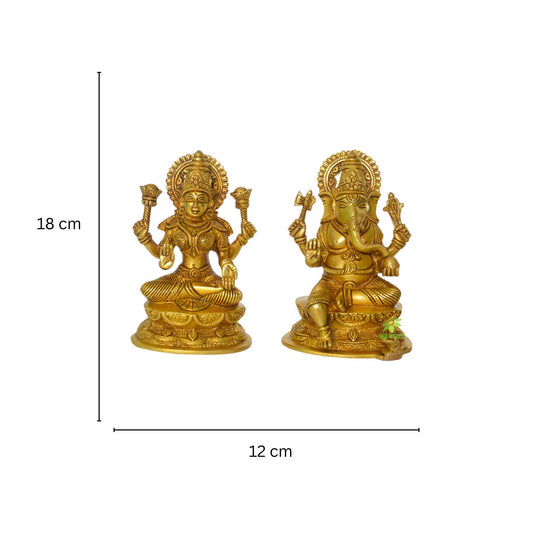 Pair of Laxmi Ganesha Religious Decorative Statue in Brass