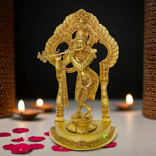 Krishna Decorative Statue with frame in Brass with Antique Finish Aakrati