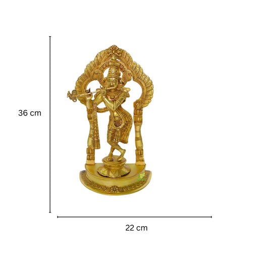 Krishna Decorative Statue with frame in Brass with Antique Finish