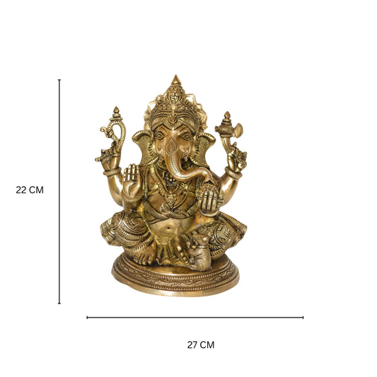 Sitting Lord Ganesha Hand Made Brass Statue Aakrati