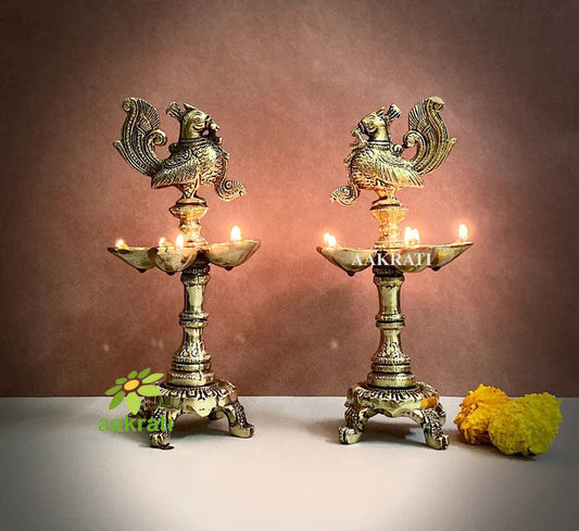 Diya stand, Kuthu Vilakku, annapakshi, Brass diya Stand, brass oil lamp , Long Brass diya stand, Traditional diya Aakrati