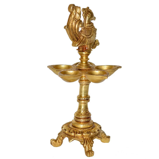 Brass Standing Oil Lamp table top with A Small Bird Figurine for Home Hotel Cottage Resort Decoration Handmade Aakrati