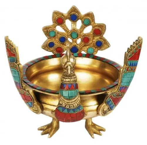 Traditional Brass Peacock Urli bowl decor Intricate design Urli- Floating Flowers Candles Handcrafted Vessel for Diya stand home decorations Aakrati