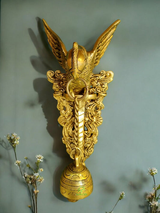 Aakrati Brass Parrot Showpiece with Charm Bell Decorative Bird Welcome Door Hanging Statue Wall Decor Metal Sculpture/Statue - Unique Gift on Festival