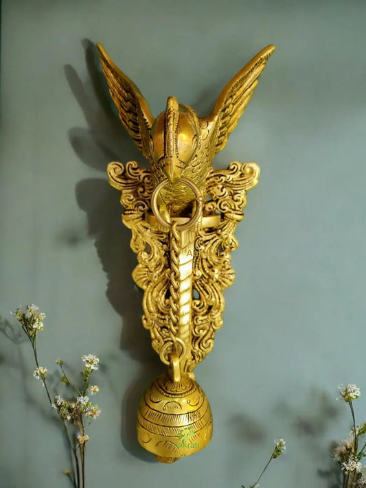 Aakrati Brass Parrot Showpiece with Charm Bell Decorative Bird Welcome Door Hanging Statue Wall Decor Metal Sculpture/Statue - Unique Gift on Festival Aakrati