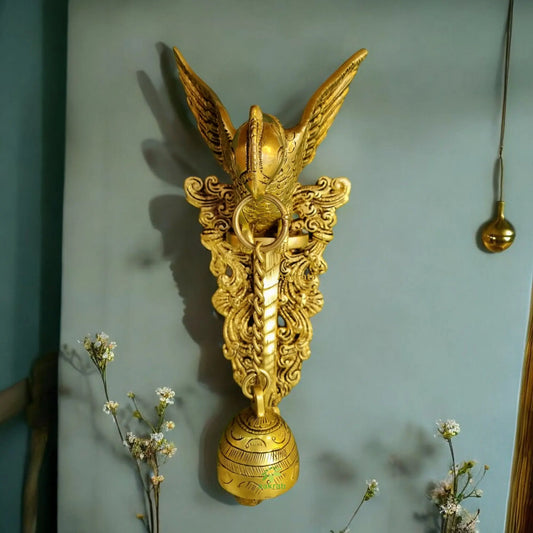 Aakrati Brass Parrot Showpiece with Charm Bell Decorative Bird Welcome Door Hanging Statue Wall Decor Metal Sculpture/Statue - Unique Gift on Festival Aakrati