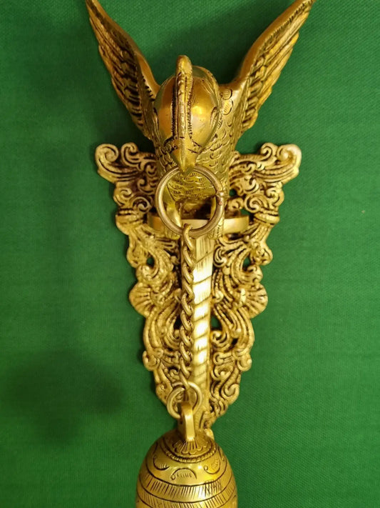 Aakrati Brass Parrot Showpiece with Charm Bell Decorative Bird Welcome Door Hanging Statue Wall Decor Metal Sculpture/Statue - Unique Gift on Festival Aakrati