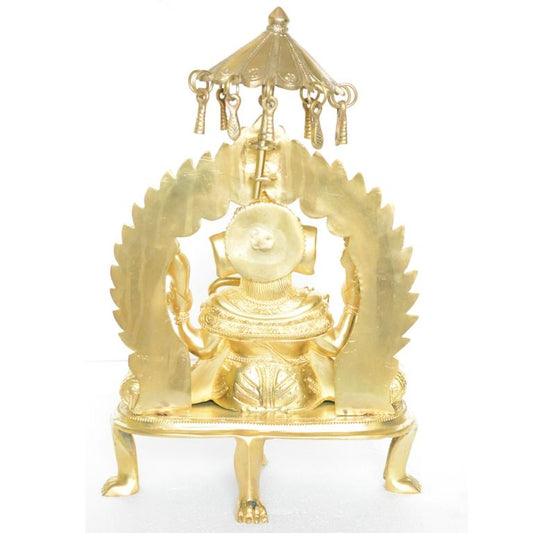 Lord Ganesha Hand Made Brass Metal with Throne Aakrati