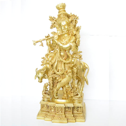 Lord Krishna Hand Carved Brass Metal Statue Aakrati