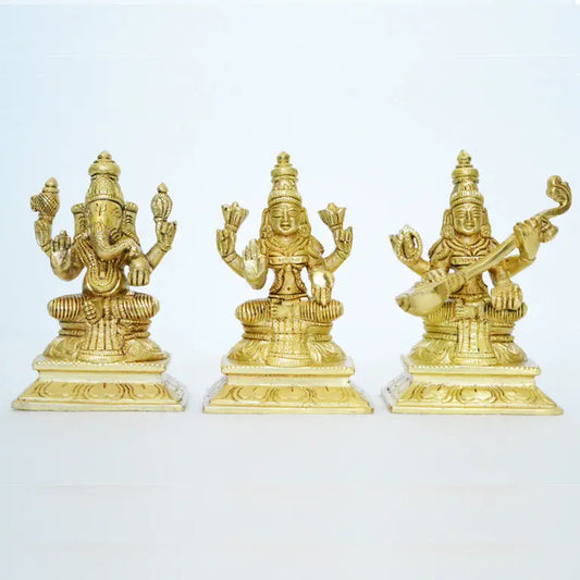 Lakshmi, Ganesha, Saraswati Brass made Statue Aakrati
