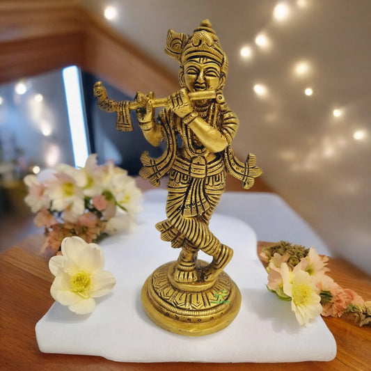 Lord Krishna Hand Carved decorative brass made statue Aakrati