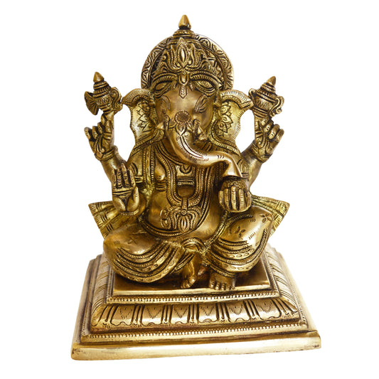 Brass Statue of Lord Ganesha with antique finish look for Home temple Aakrati