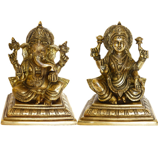 Barss Lakshmi and Ganesha Pair Religious Statue for Home Temple Aakrati