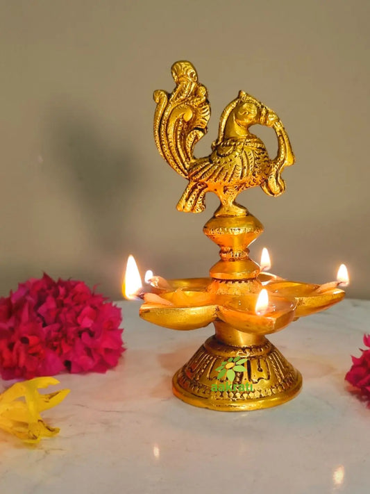 Bird Oil Lamp Brass Statue Decorative Diya Aakrati