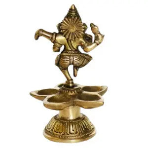 Dancing Ganesha Brass Oil Lamp Decorative Metal Lamp Statue for Home Decor Aakrati