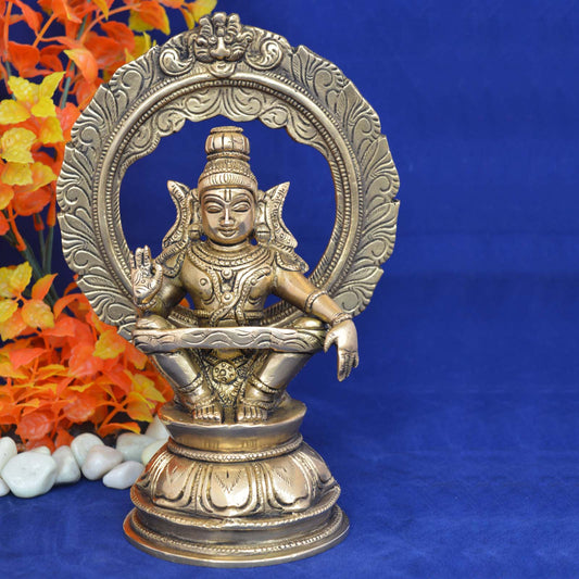 Religious Statue of Lord Ayappa with Frame in Brass Metal for Home Aakrati