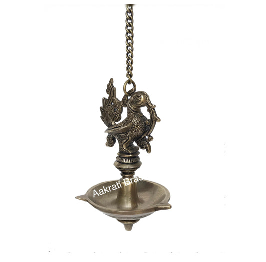 Peacock Figure Hanging Brass Made Pooja Ghar Diya Aakrati