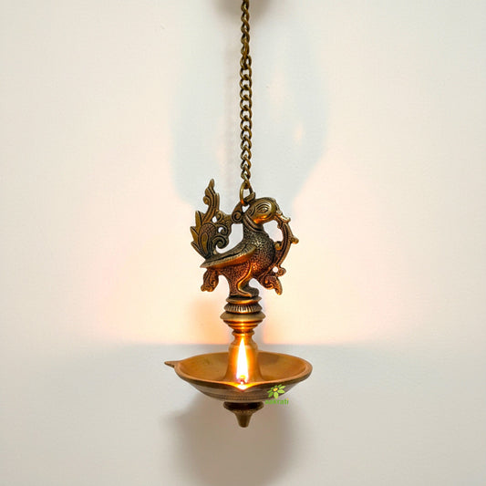Peacock Figure Hanging Brass Made Pooja Ghar Diya Aakrati
