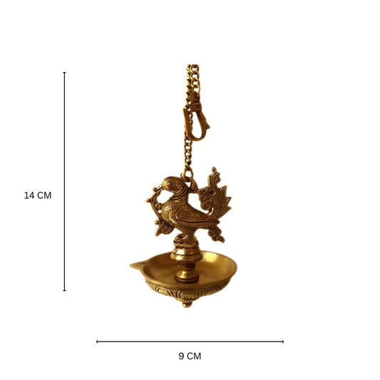Bird Figurine Brass made hanging oil lamp with 45CM long chain