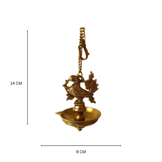 Bird Figurine Brass made hanging oil lamp with 45CM long chain Aakrati