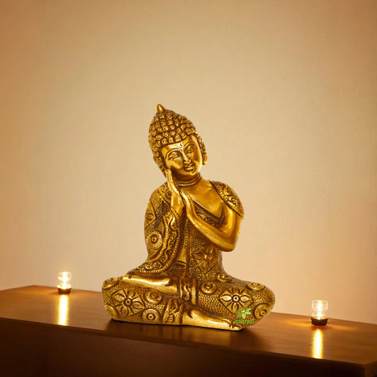 Brass Staue Of Lord Gautam Buddha with Antique Carving Unique For Home Decoration,Temple And Pooja Ornaments Aakrati