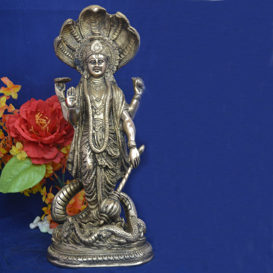 Standing Lord Vishnu Holding cudgel Brass metal statue Aakrati