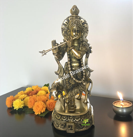 Lord Krishna Standing Decorative Brass Statue Aakrati
