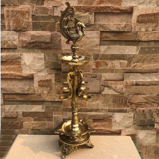 Peacock figure brass made home decor hand carved oil lamp Aakrati