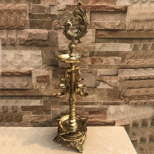 Peacock figure brass made home decor hand carved oil lamp Aakrati