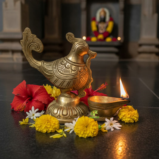 Bird Holding Diya brass made aarti diya/oil lamp Aakrati