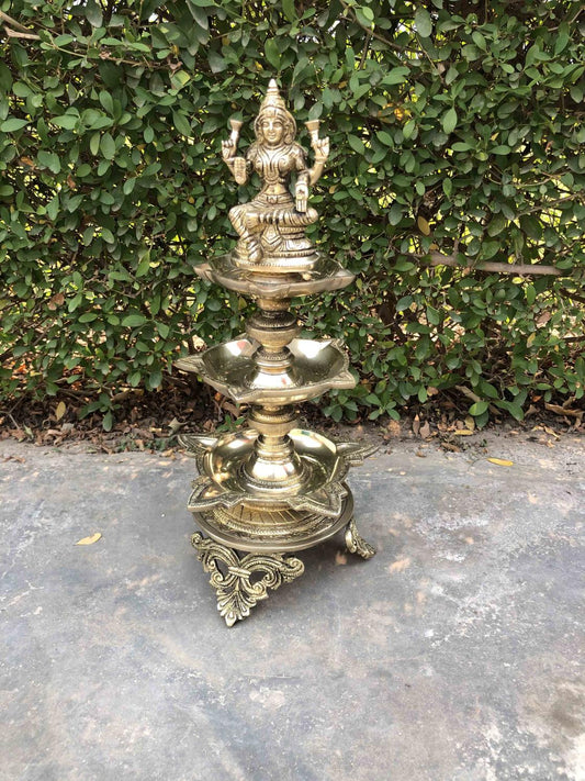 Brass Made Goddess Laxmi Figure decorative Oil lamp/ Standing Diya for pooja ghar Aakrati